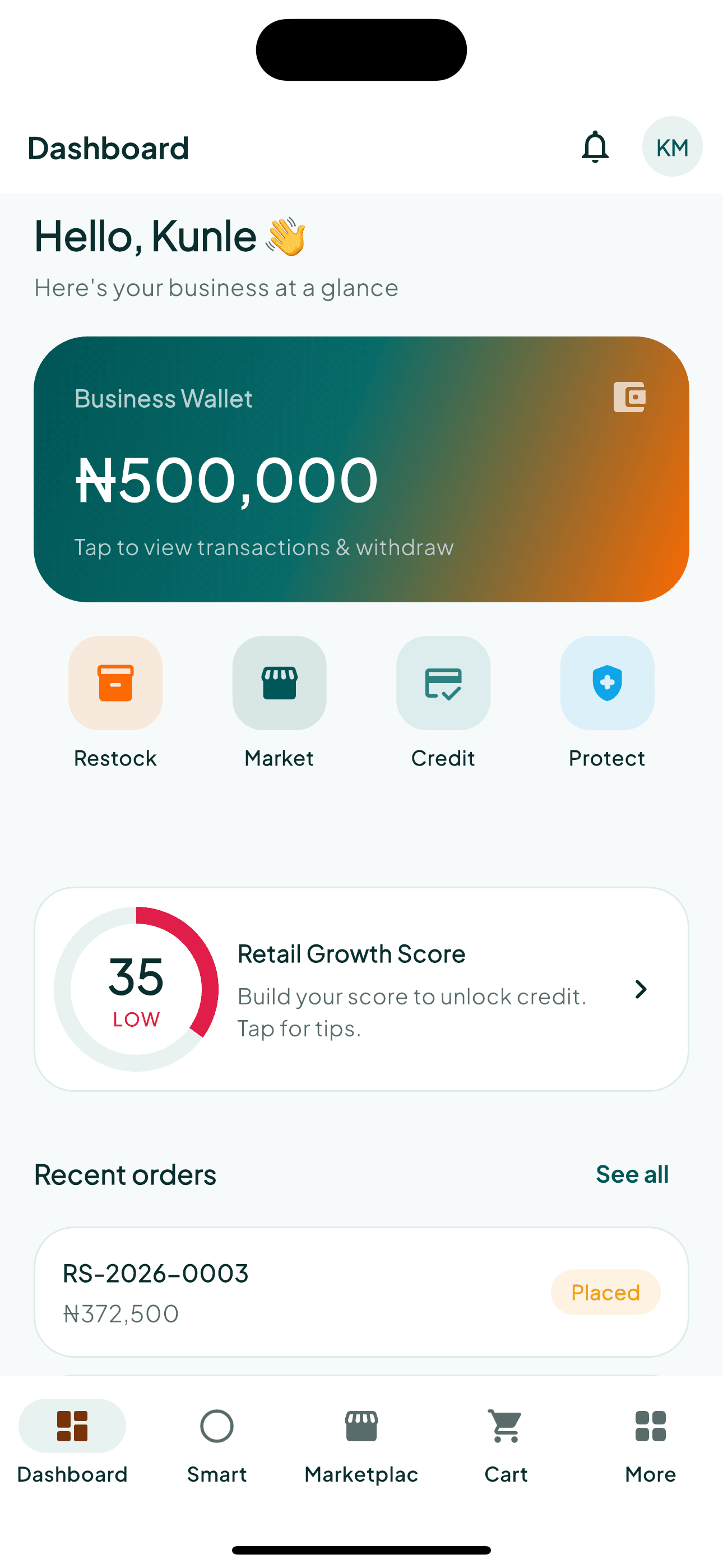 RESUP shop dashboard
